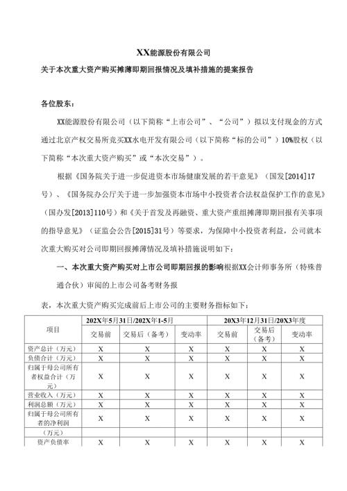 XX能源股份有限公司关于本次重大资产购买摊薄即期回报情况及填补措施的提案报告（2025年）.docx