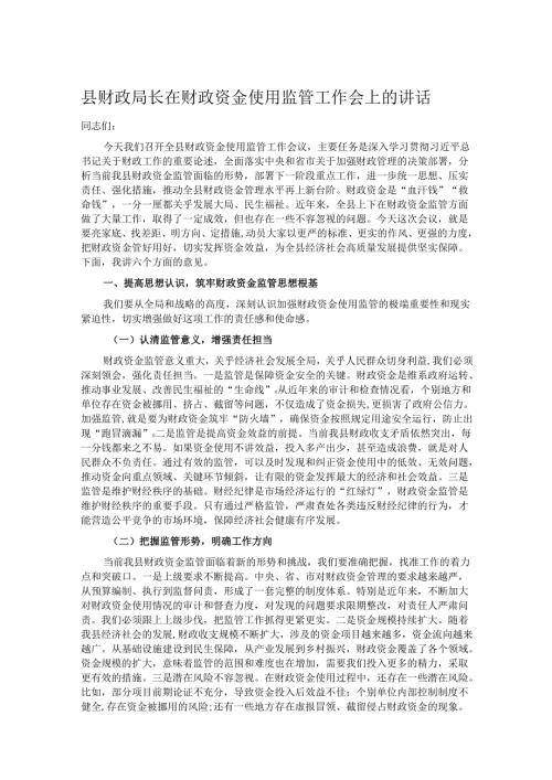县财政局长在财政资金使用监管工作会上的讲话.docx