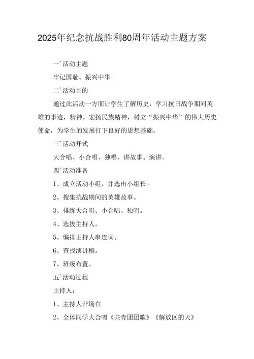纪念2025年《抗战胜利80周年》活动方案 汇编3份.docx