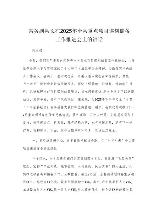 常务副县长在2025年全县重点项目谋划储备工作推进会上的讲话.docx