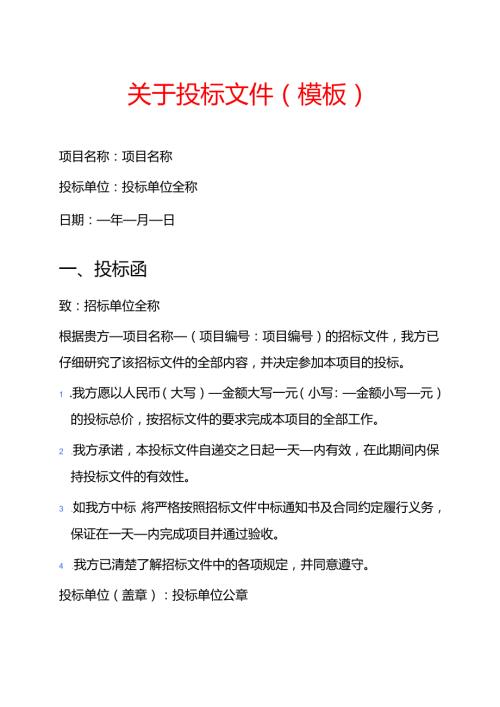 关于投标文件（模板）.docx