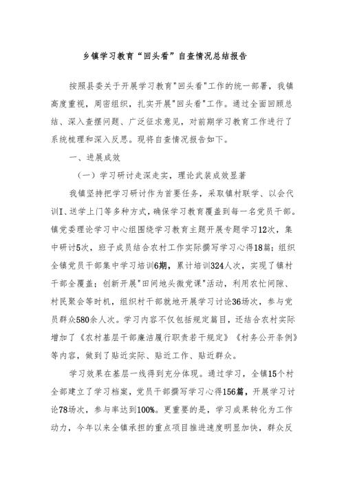乡镇学习教育“回头看”自查情况总结报告.docx