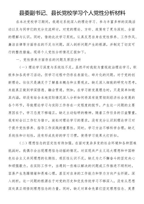 县委副书记、县长党校学习个人党性分析材料.docx