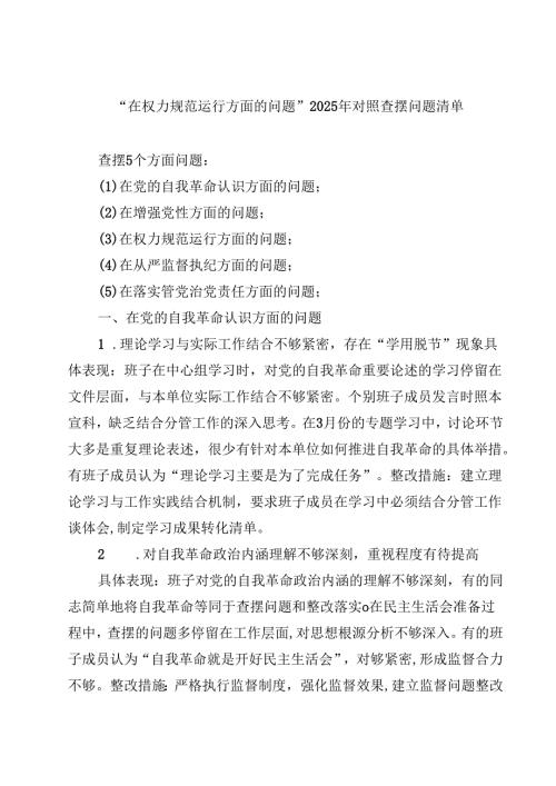 “在权力规范运行方面的问题”2025年对照查摆问题清单7篇供参考.docx