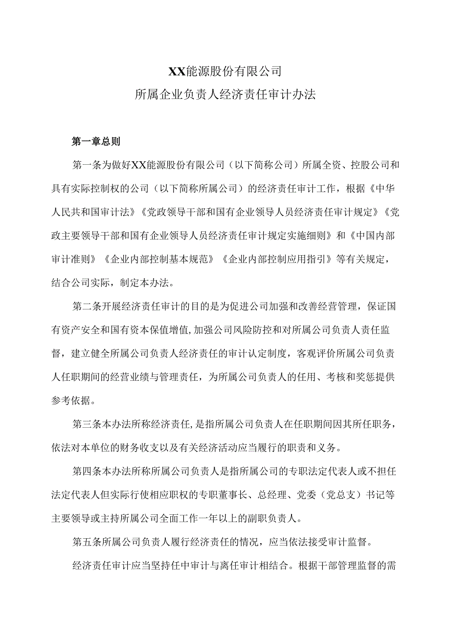 XX能源股份有限公司所属企业负责人经济责任审计办法（2025年）.docx_第1页
