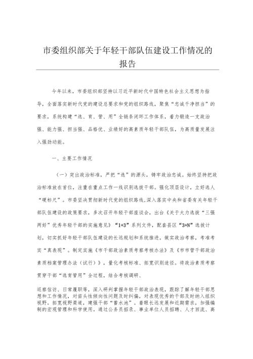 市委组织部关于年轻干部队伍建设工作情况的报告.docx