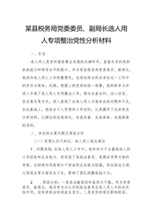 某县税务局党委委员、副局长选人用人专项整治党性分析材料3.docx