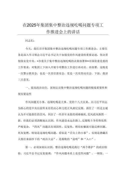 在2025年集团集中整治违规吃喝问题专项工作推进会上的讲话.docx
