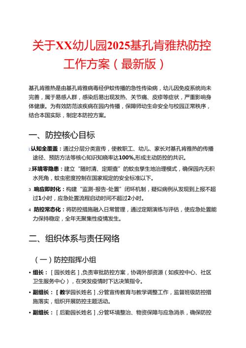 关于XX幼儿园2025基孔肯雅热防控工作方案（最新版）.docx