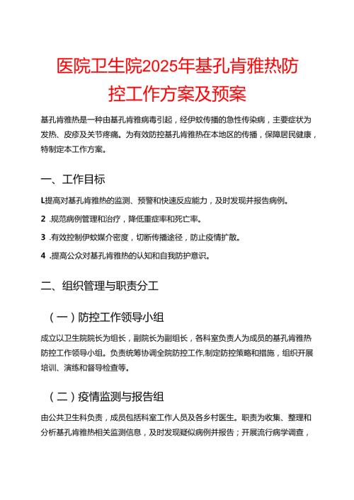 医院卫生院2025年基孔肯雅热防控工作方案及预案合集.docx