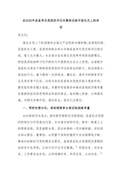 在2025年县直单位党组织书记专题培训班开班仪式上的讲话.docx