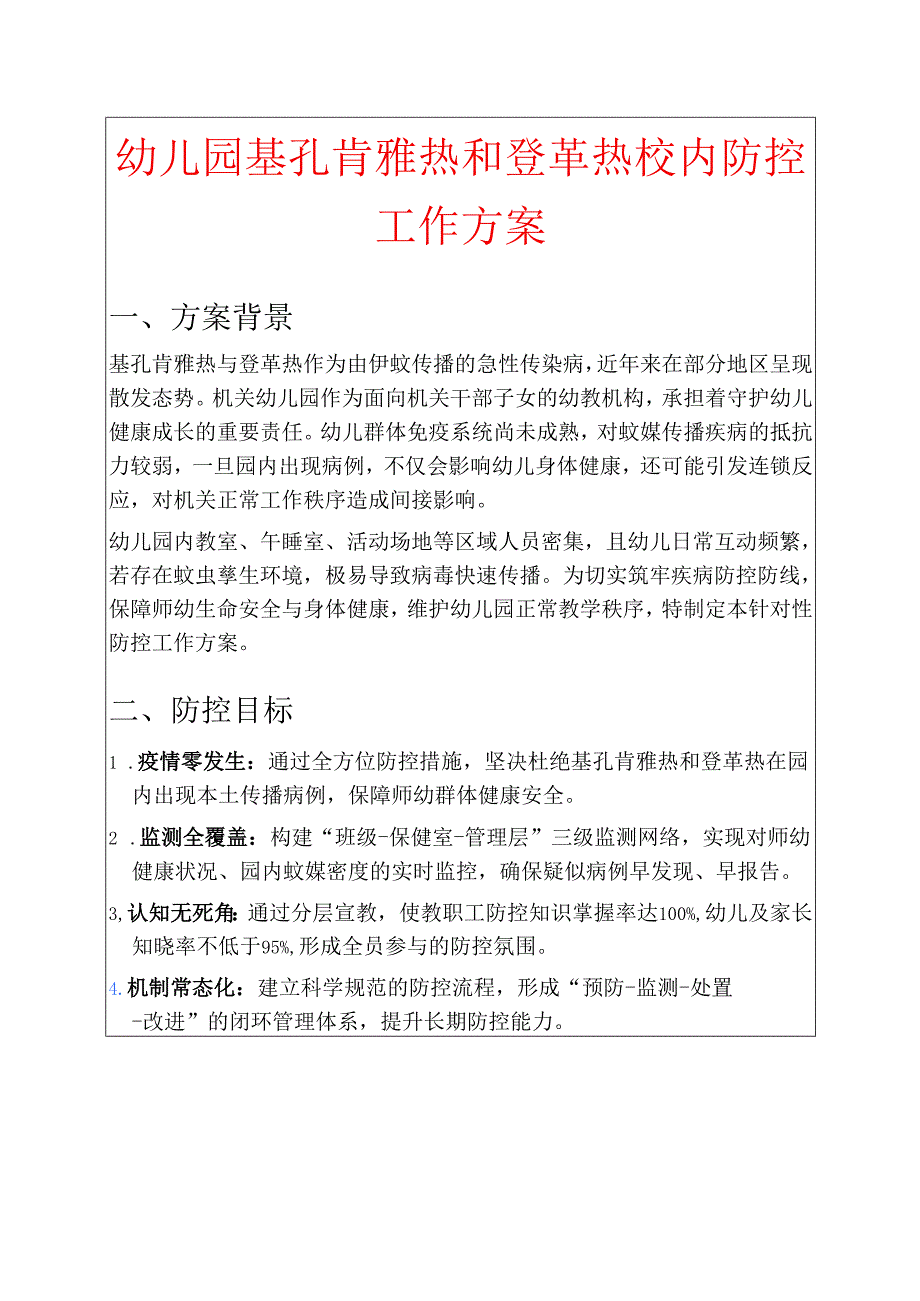 机关幼儿园基孔肯雅热和登革热校内防控工作方案.docx_第1页