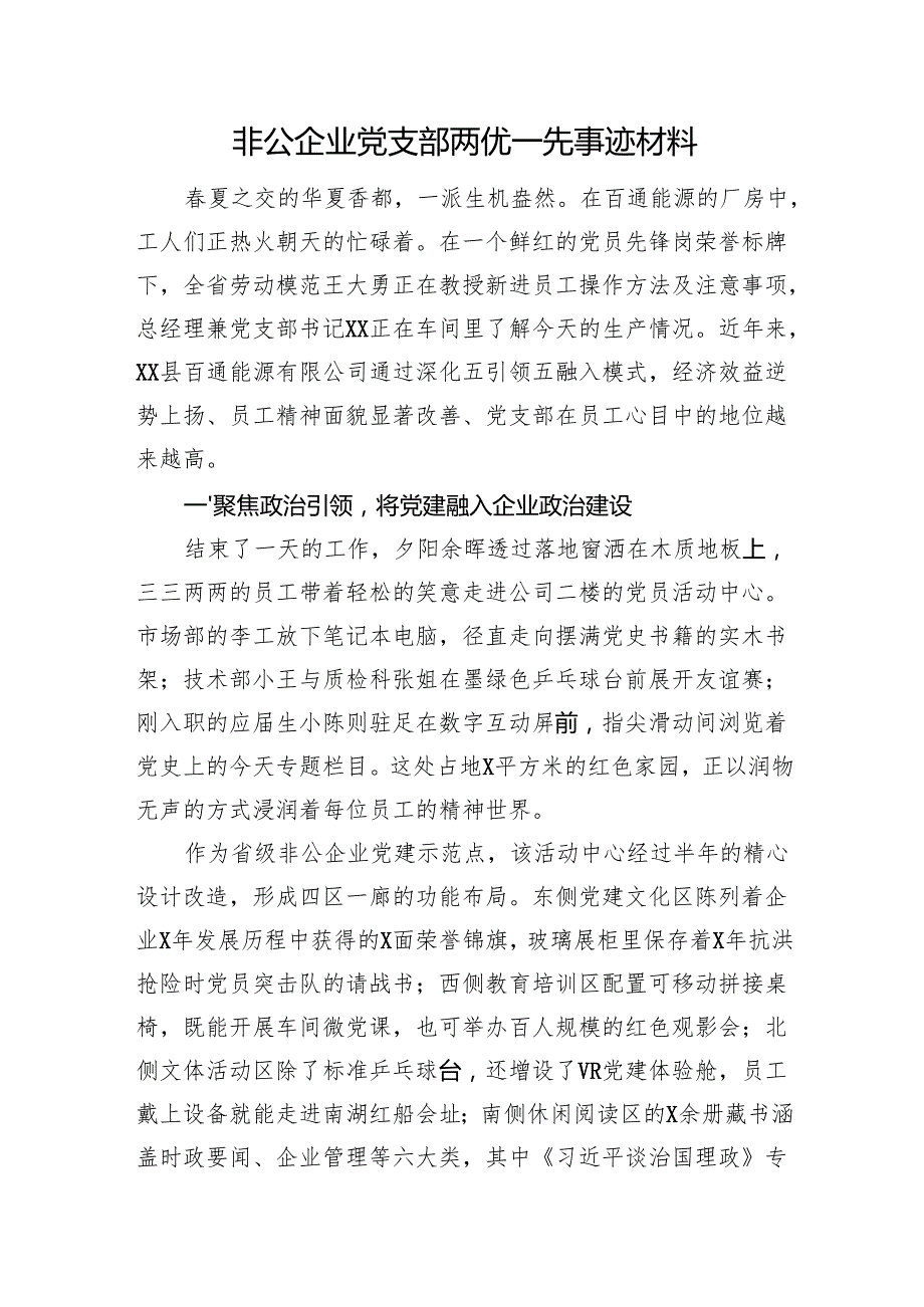非公企业党支部两优一先事迹材料.docx_第1页