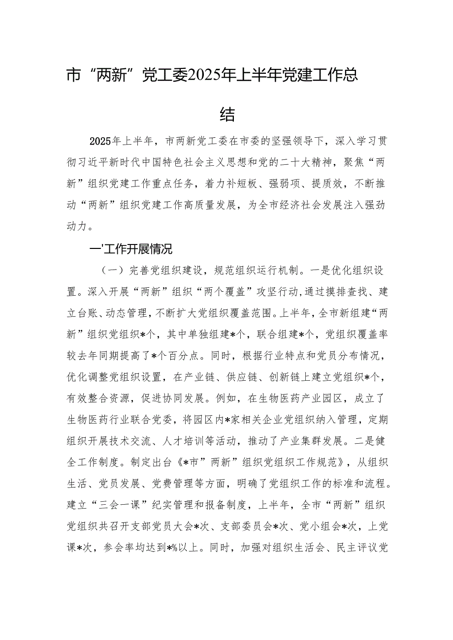 市“两新”党工委2025年上半年党建工作总结.docx_第1页