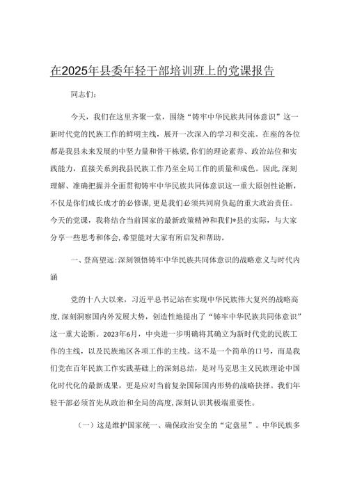 在2025年县委年轻干部培训班上的党课报告.docx