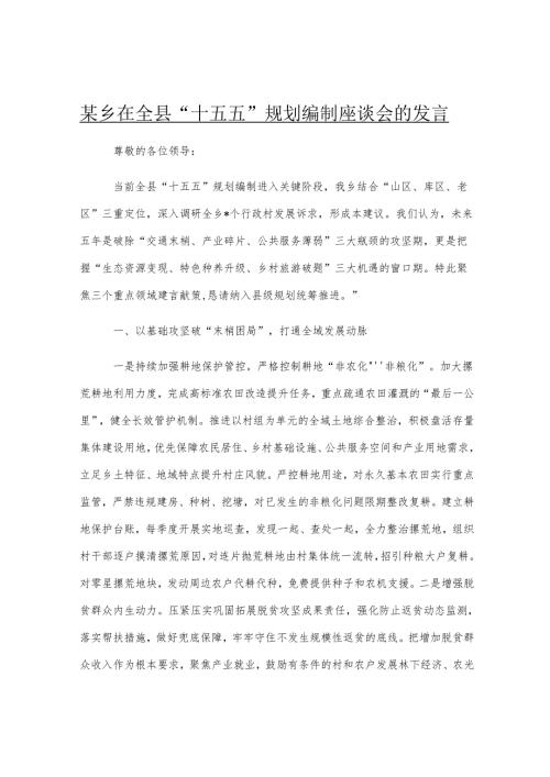 某乡在全县“十五五”规划编制座谈会的发言.docx