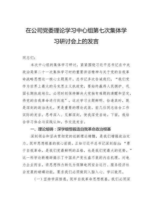 在公司党委理论学习中心组第七次集体学习研讨会上的发言.docx