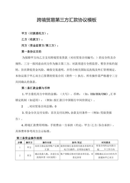 跨境贸易第三方汇款协议模板.docx