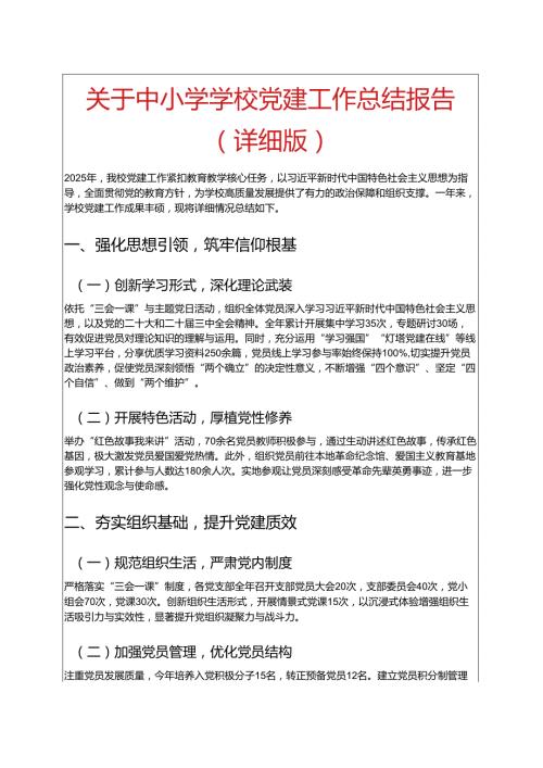 关于中小学学校党建工作总结报告（详细版）.docx