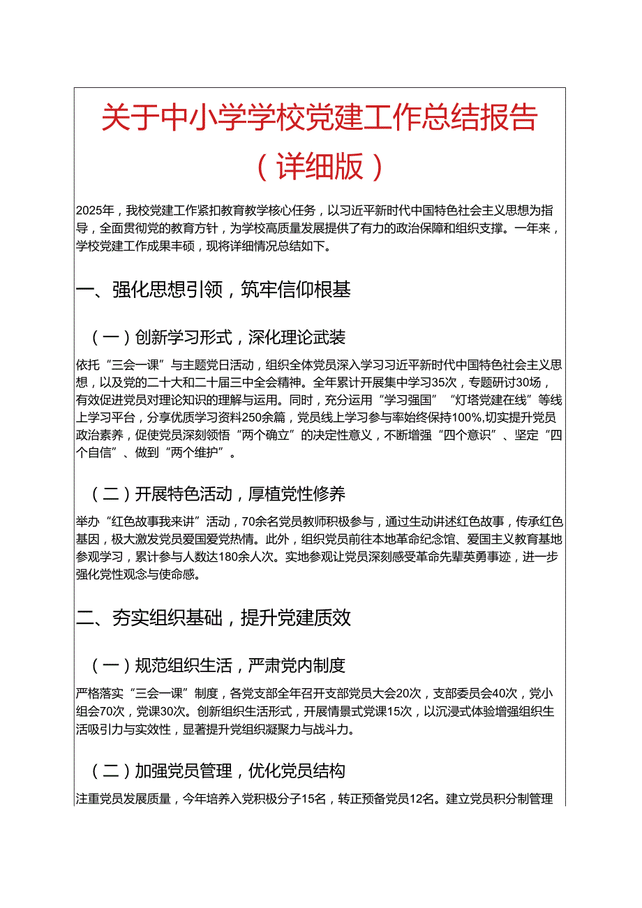关于中小学学校党建工作总结报告（详细版）.docx_第1页