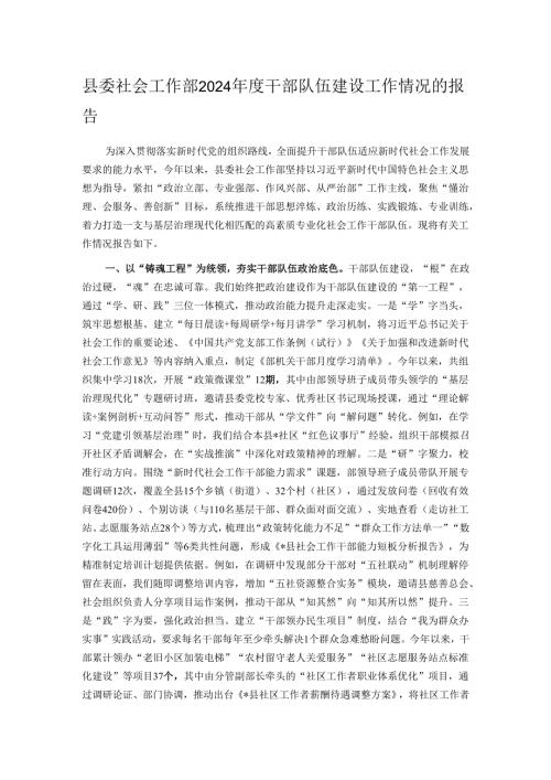 县委社会工作部2024年度干部队伍建设工作情况的报告.docx