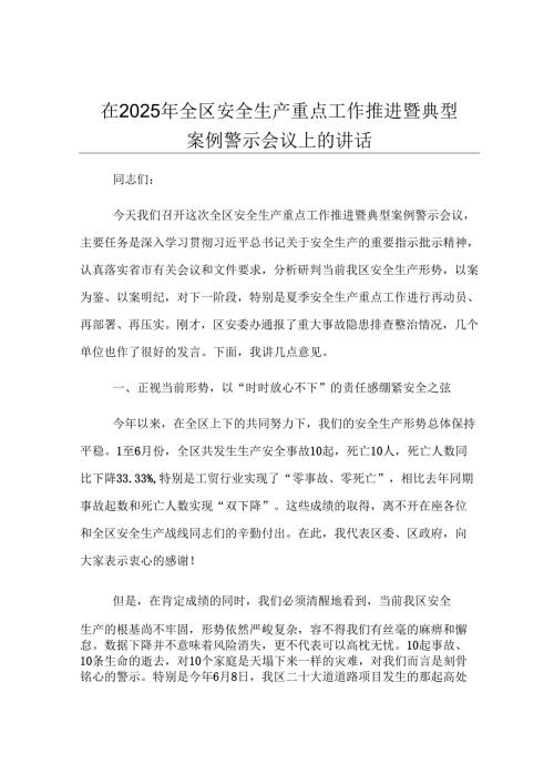在2025年全区安全生产重点工作推进暨典型案例警示会议上的讲话.docx