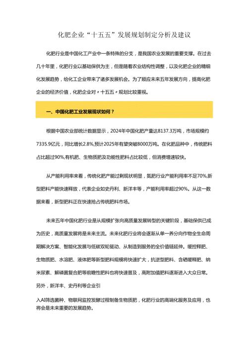 化肥企业 “十五五”发展规划制定分析及建议.docx