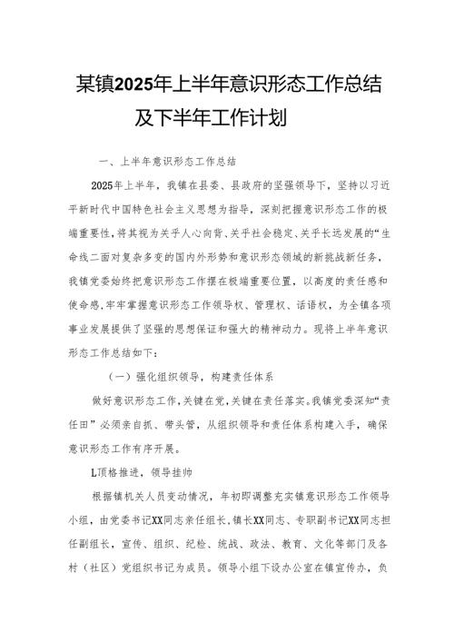 某镇2025年上半年意识形态工作总结及下半年工作计划.docx