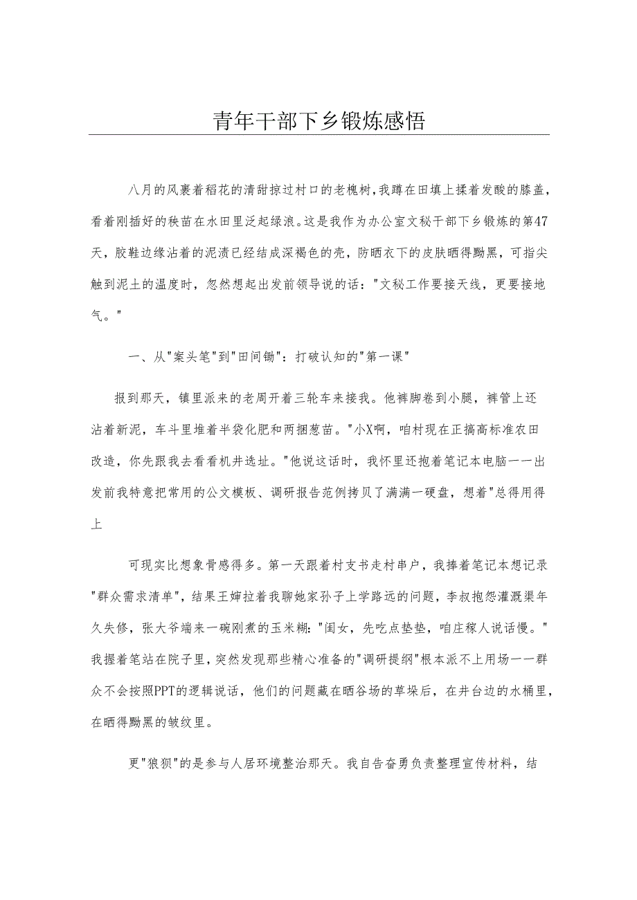 青年干部下乡锻炼感悟.docx_第1页