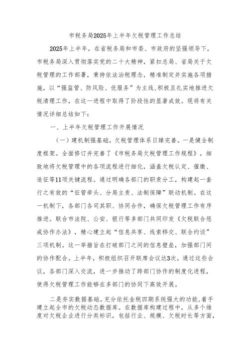 市税务局2025年上半年欠税管理工作总结.docx