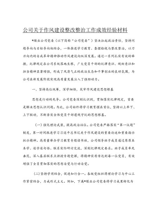 公司关于作风建设整改整治工作成效经验材料.docx
