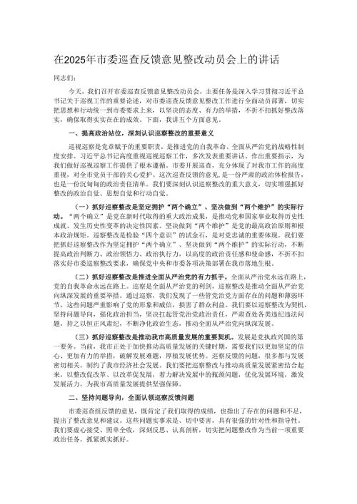 在2025年市委巡查反馈意见整改动员会上的讲话.docx