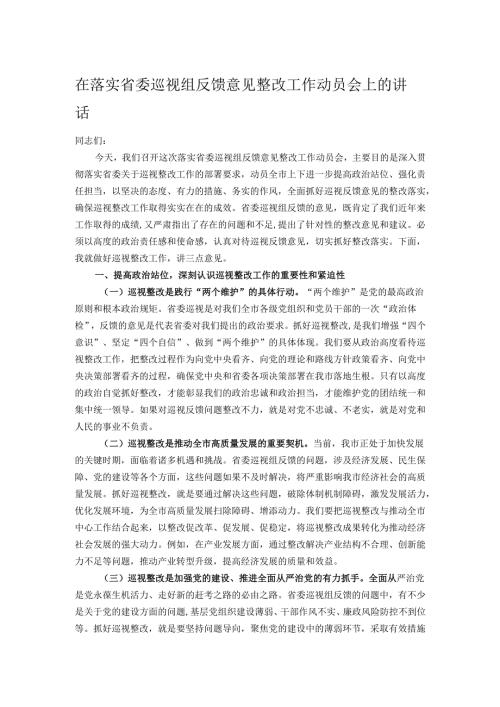 在落实省委巡视组反馈意见整改工作动员会上的讲话.docx