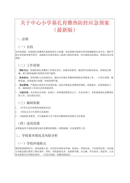关于中心小学基孔肯雅热防控应急预案（最新版）.docx