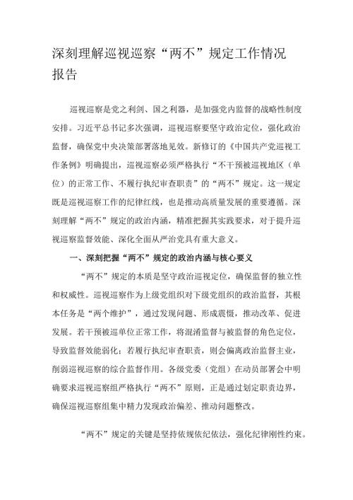 深刻理解巡视巡察“两不”规定工作情况报告.docx