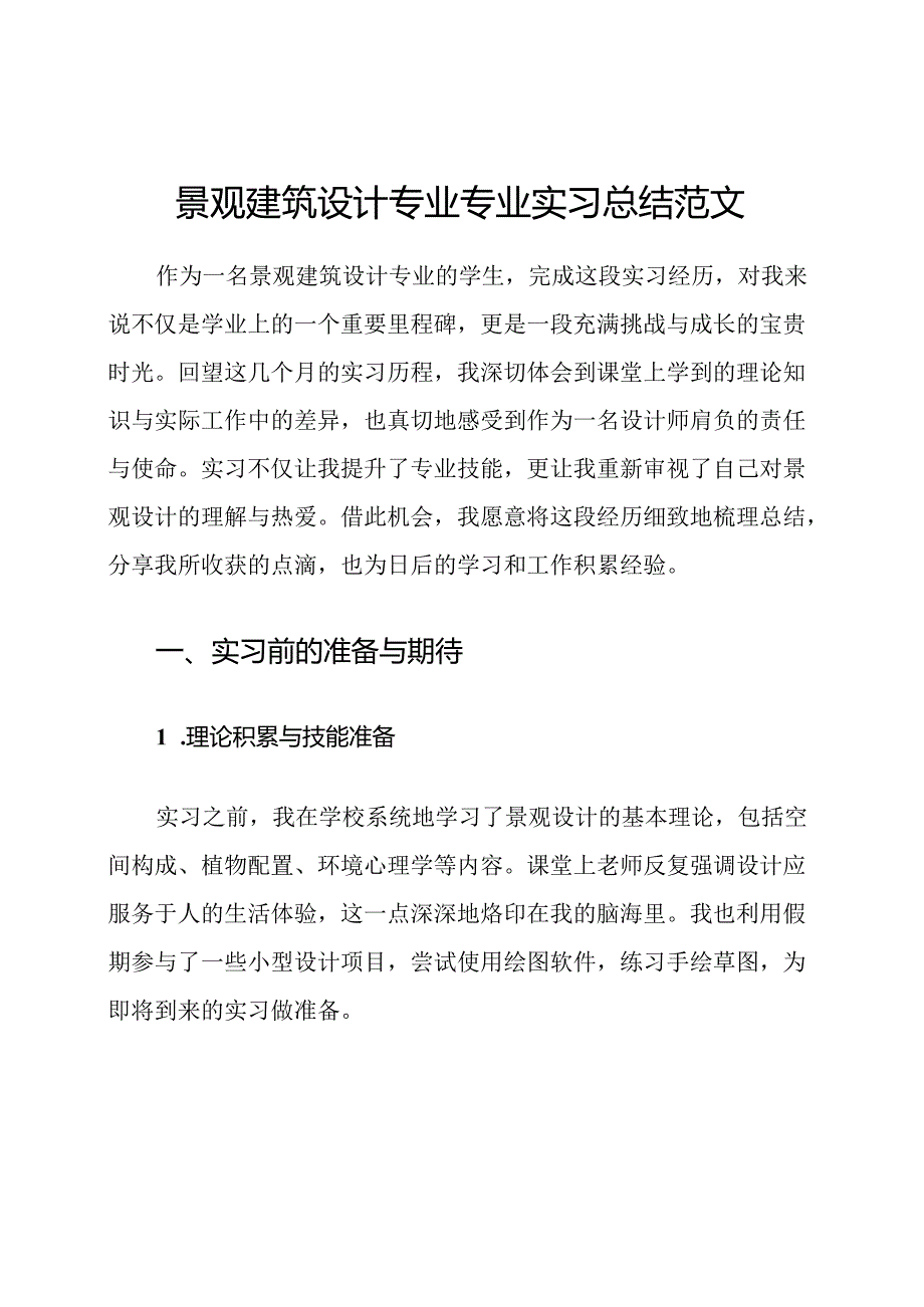 景观建筑设计专业专业实习总结范文.docx_第1页