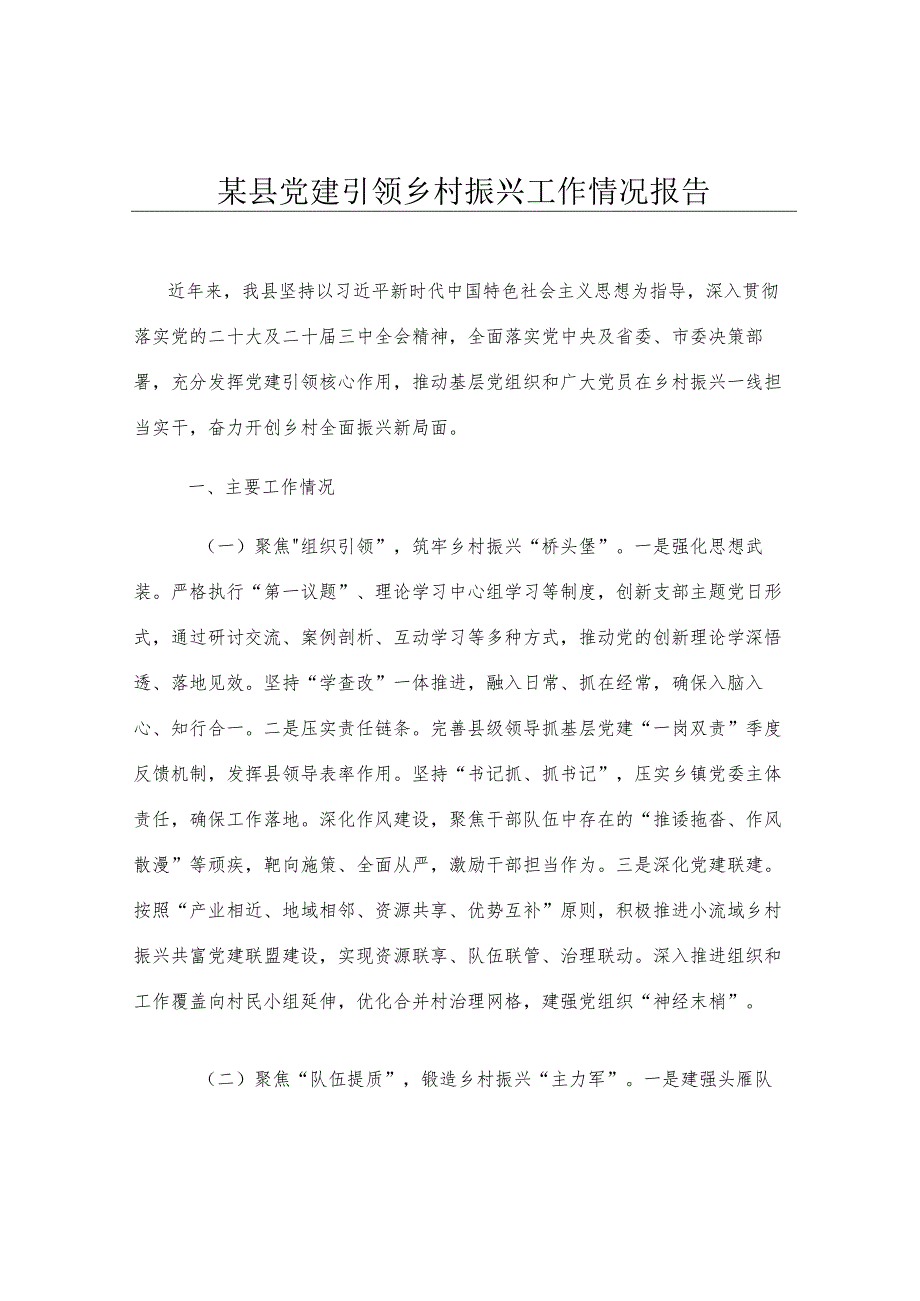某县党建引领乡村振兴工作情况报告.docx_第1页