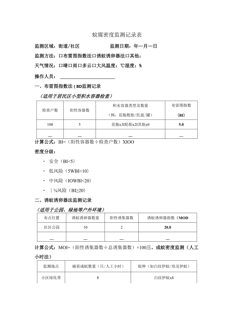 蚊媒密度监测记录表.docx_第1页
