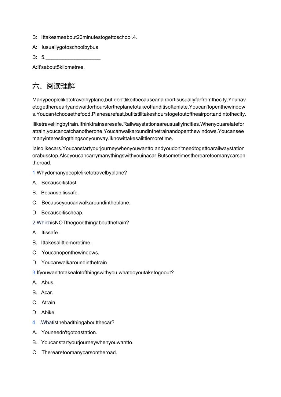 冀教版八年级上册Lesson 31 How Do You Travel_ 随堂练习.docx_第3页