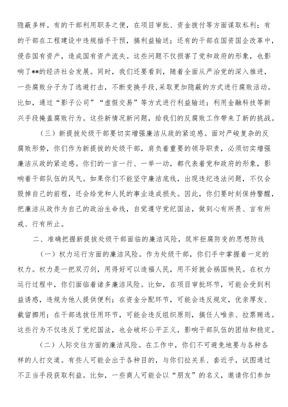新提拔处级干部廉政谈话会讲话.docx_第2页