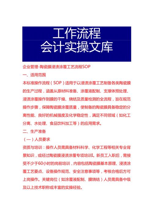 企业管理-陶瓷膜浸渍涂覆工艺流程 SOP.docx