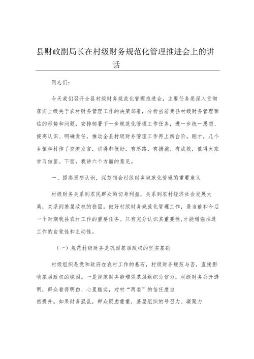 县财政副局长在村级财务规范化管理推进会上的讲话.docx