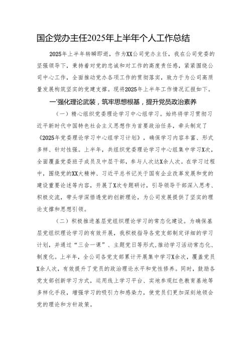 国企党办主任2025年上半年个人工作总结.docx