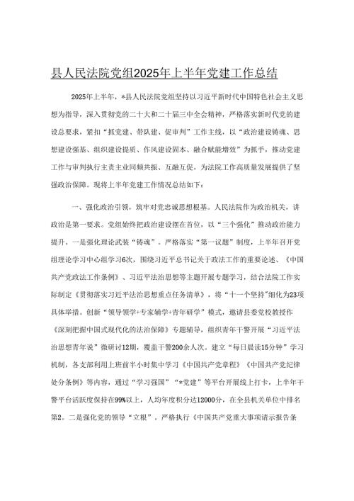 县人民法院党组2025年上半年党建工作总结.docx