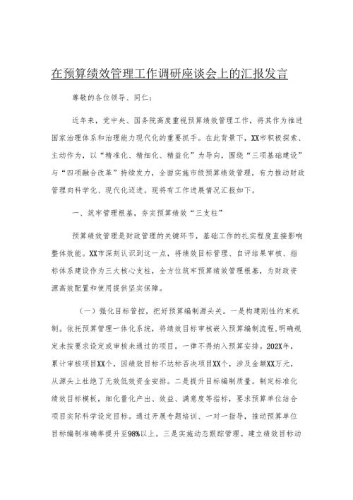 在预算绩效管理工作调研座谈会上的汇报发言.docx