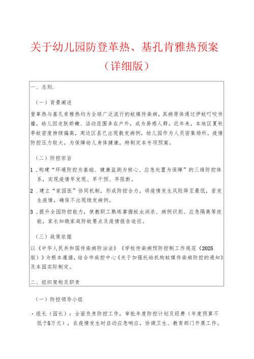 关于幼儿园防登革热、基孔肯雅热预案（详细版）.docx