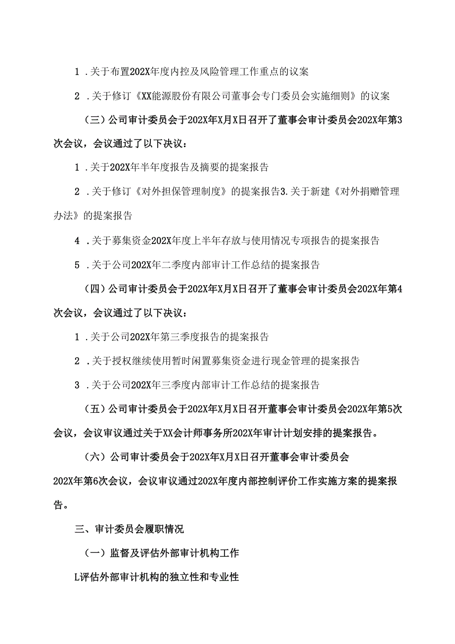 XX能源股份有限公司董事会审计委员会202X年度履职情况报告（2025年）.docx_第3页