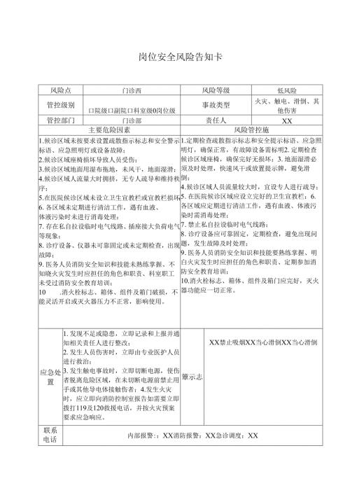 门诊西岗位安全风险告知卡（2025年XX市医院）.docx