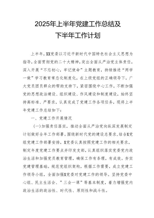 2025年上半年党建工作总结及下半年工作计划汇编14份.docx