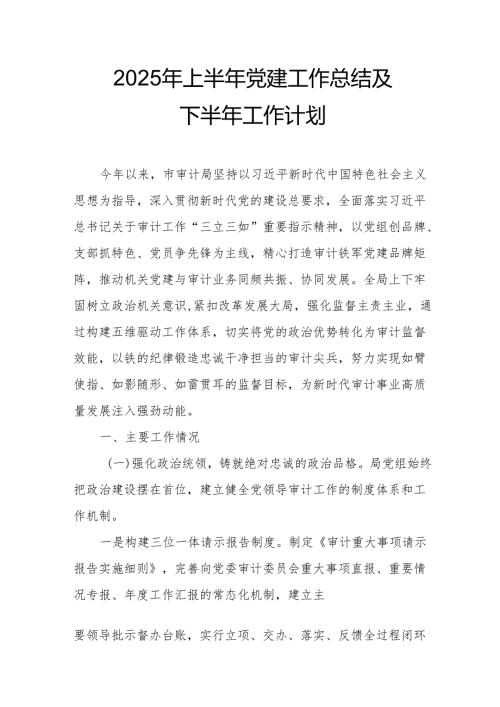 开展2025年上半年党建工作总结及下半年工作计划（合计9份）.docx